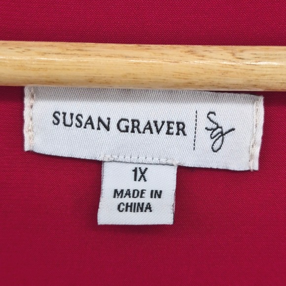 Susan Graver Red Tiered Liquid Knit Top Scoop Neck Blouse Plus Size‎ 1X - Picture 5 of 9